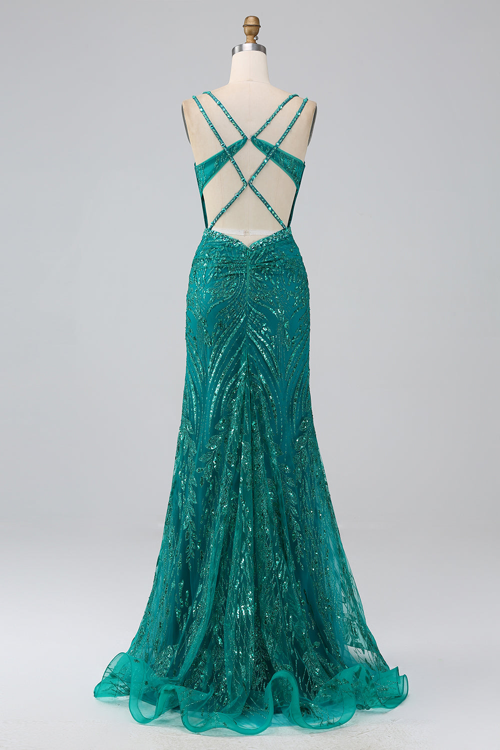 Luolandi Sparkly Dark Green Mermaid Spaghetti Straps Sequin Corset Long Prom Dress With Slit Sexy Evening Dresses